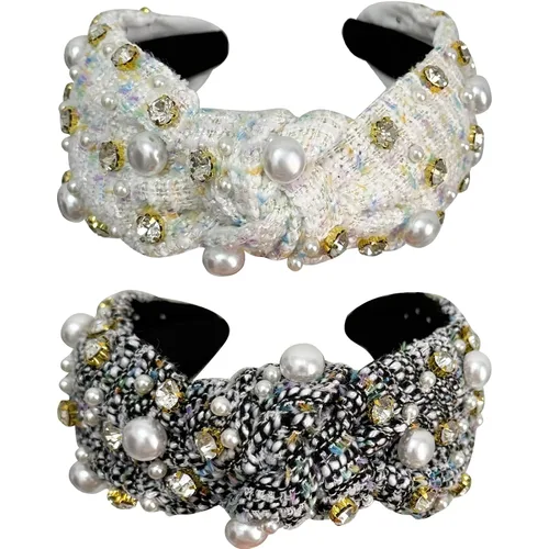 Vista 4 de Jseng 4 diademas anudadas hechas a mano de tela de leopardo con nudo en la parte superior de la cruz, bandas elásticas para el pelo para mujeres
