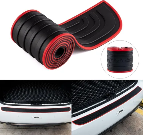 Vista 5 de Protector de parachoques trasero de automóvil, 33.07 pulgadas x 2.75 pulgadas, accesorios exteriores de maletero de goma universal antiarañazos Negro