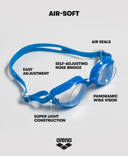 Vista 2 de Arena Gafas de natación unisex para adultos Air-Soft antiniebla para hombres y mujeres, diseño ligero y cómodo, sellos acolchados, lentes sin espejo