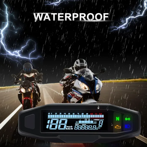Vista 3 de KAOLALI Medidor de velocímetro digital para motocicleta RPM LCD tacómetro digital carburador medidor de odómetro (con sensor)
