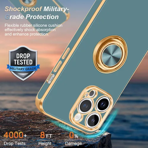 Vista 2 de Fingic Compatible con iPhone 14 Pro Max, soporte de anillo giratorio de 360° integrado, soporte magnético para automóvil, soporte magnético