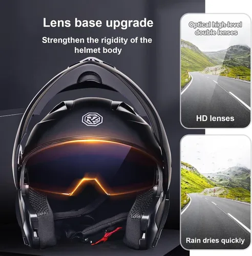 Vista 2 de Casco modular Bluetooth para motocicleta, aprobado por DOT, de cara completa, abatible, antivaho, doble visera, casco de motocicleta de calle, LENTE