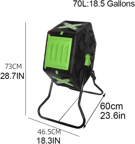 Vista 2 de Vaso de compostaje giratorio de 360° para exteriores, barril de compostaje con rejillas de aireación, contenedor de abono con mango de giro fácil