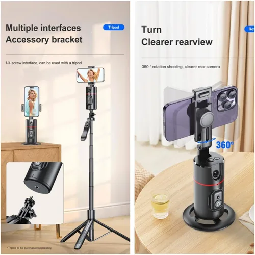 Vista 3 de Control remoto de trípode de seguimiento automático de cara, soporte de teléfono de seguimiento inteligente, montaje de cámara de teléfono de 360°