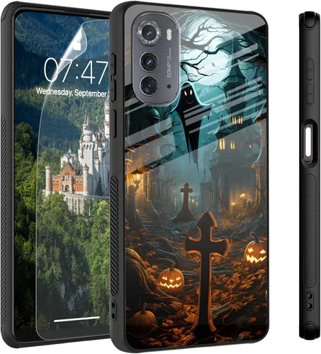 Vista 25 de Funda para Motorola Moto Edge 2022, cubierta trasera de vidrio templado con protector de pantalla, funda protectora a prueba de golpes para Motorola