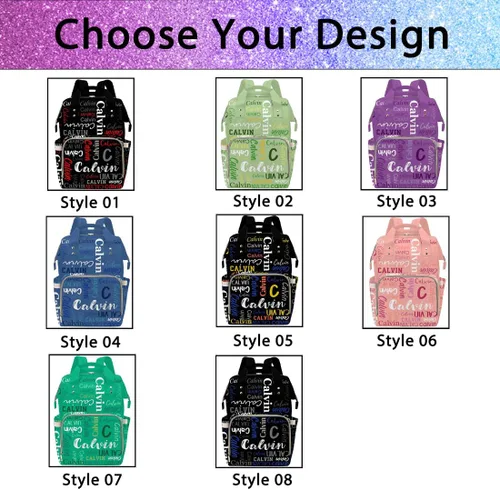 Vista 2 de Artsadd Bolsa de pañales personalizada con nombre Mochila de bebé personalizada para mamá, pattern 01, Tamaño único, Mochilas Daypack