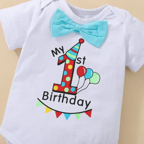 Vista 22 de Ropa divertida para el primer cumpleaños para bebé, ropa para bebé, con corbatín, mameluco, pantalones, conjunto de tirantes, trajes de pastel