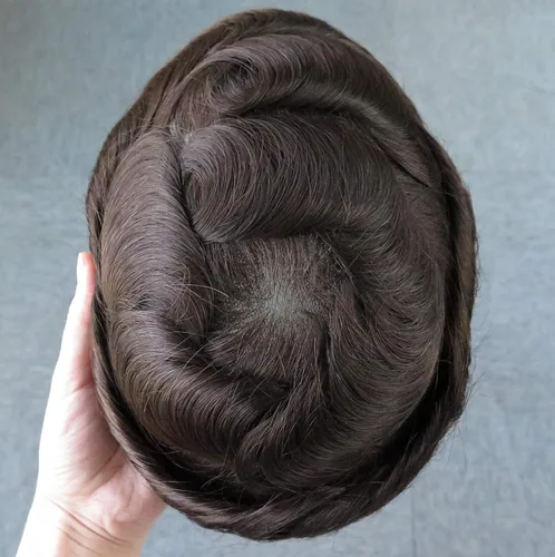 Vista 11 de Super Natural Mens Hair Piece 100 Cabello humano indetectable Mens Toupee Hair Systems Ultra Thin Skin V Looped Hair #10R WXL=8X10