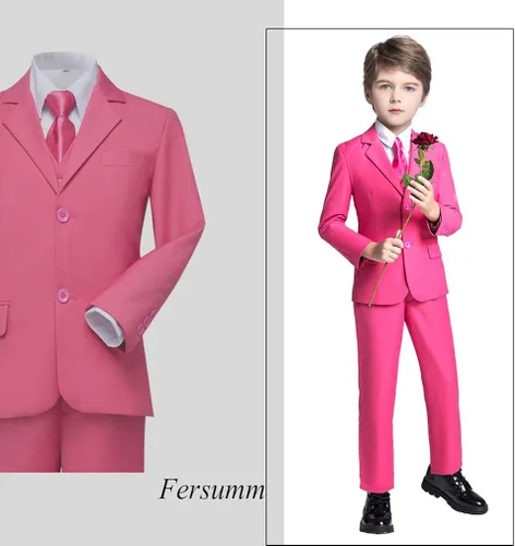 Vista 6 de Fersumm Conjunto de 5 piezas para niños, chaleco y pantalones de esmoquin para fiesta, con corbata para niño, formal