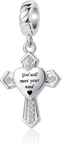 Vista 10 de Abalorio colgante religioso con dije de cruz con Dios, todas las cosas son posibles, se adapta a pulseras Pandora