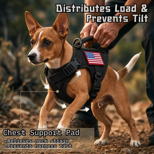 Vista 4 de Arnés táctico para perro pequeño, a prueba de escapes, chaleco militar para perro con mango vertical, arnés ajustable XS para cachorros con Negro
