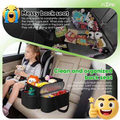 Vista 2 de Plzpik Organizador grande para asiento de automóvil con bolsa enfriadora extraíble para el asiento delantero o trasero para niños y adultos.