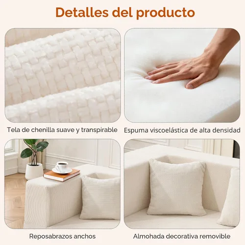 Vista 4 de MONVANE - Sofá biplaza de 75 pulgadas, cómodo sofá modular de felpilla con 4 almohadas, moderno sofá sin hueso, sofá de 2 plazas para sala de estar