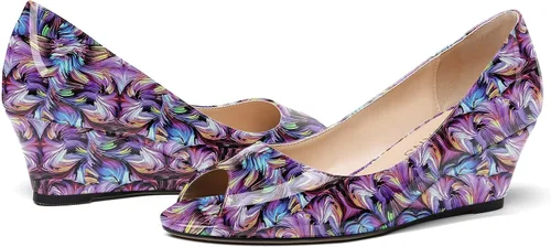 Vista 6 de WAYDERNS Zapatos de tacón bajo con cuña de charol y puntera abierta para mujer de 2 pulgadas