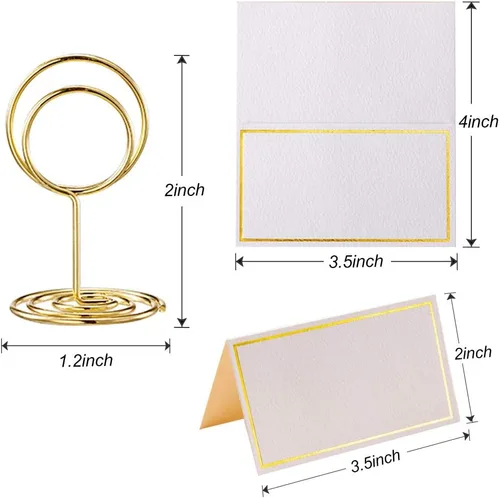 Vista 2 de Paquete de 26 soportes para números de mesa y 26 tarjetas de lugar doradas, soporte para tarjetas de mesa, soporte para fotos, soporte para fotos