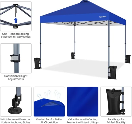 Vista 4 de Yaheetech Tienda de campaña desplegable de 10 x 10 con 2 ruedas integradas para movilidad, resistente al agua y refugio solar instantáneo con bolsa