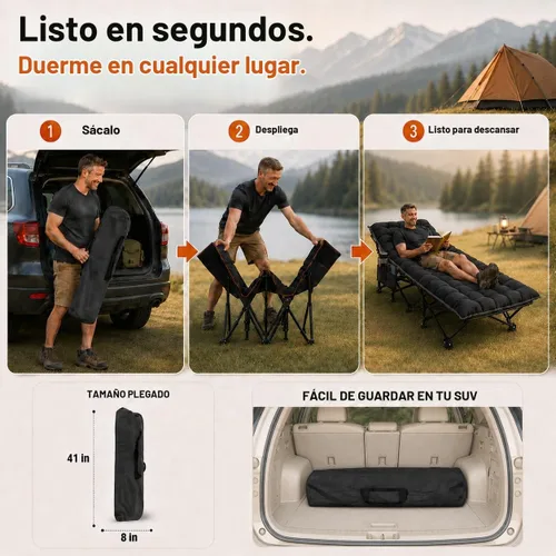 Vista 6 de ABORON - Catre de campamento XXL de 32 pulgadas para adultos, catre de dormir extra ancho de gran