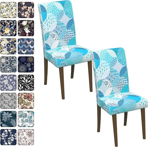 Vista 25 de Fundas para sillas de comedor CoSofSLIP, juego de 2, fundas estampadas elásticas antideslizantes, fundas extraíbles y lavables para sillas