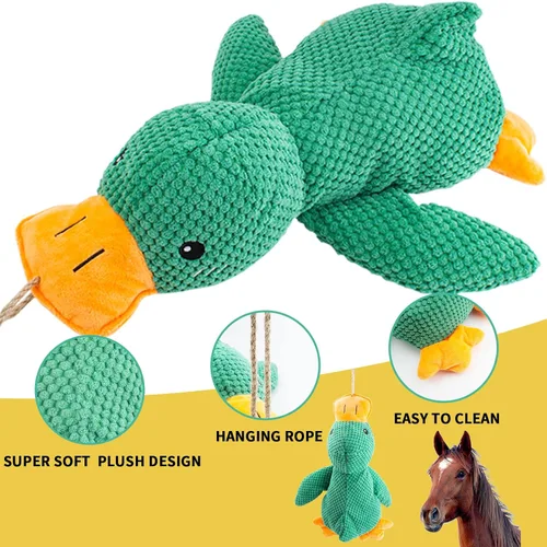 Vista 5 de Horse Toys Squeaky Squeeze Plush Duck, juguete interactivo de pato chirriante para caballos para jugar, juguetes de enriquecimiento de felpa