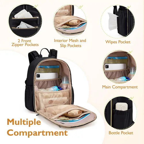 Vista 4 de mommore Mochila de Pañales de Neopreno Pequeña Bolsa de Bebé Mochila de Viaje Mini para Pañales para Recién Nacidos con Bolsillos Aislados, Correas