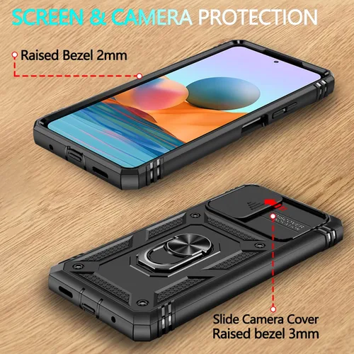 Vista 7 de Funda para Xiaomi Redmi Note 10 Pro, Redmi Note 10 Pro MAX con 3 protectores de pantalla de vidrio templado con soporte de anillo integrado + Negro
