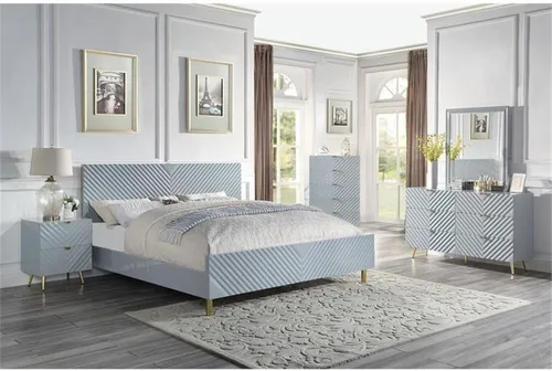 Vista 2 de Acme Mesita de noche con acabado de muebles con 2 cajones, gris alto brillo