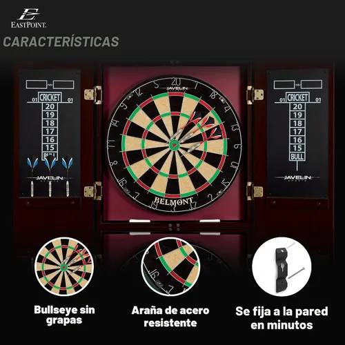 Vista 3 de EastPoint Belmont Dart Board Cabinet, 6 Steel Tip Darts, Game Room Decor Negro