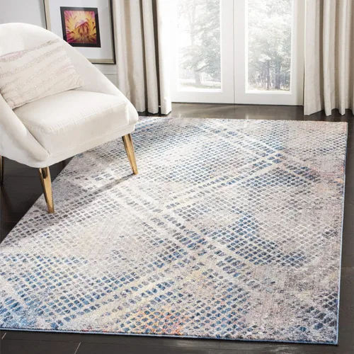 Vista 4 de SAFAVIEH Monray Collection - Alfombra decorativa de 3 x 5 pies, azul y multicolor, diseño moderno abstracto envejecido, no desprende pelusa