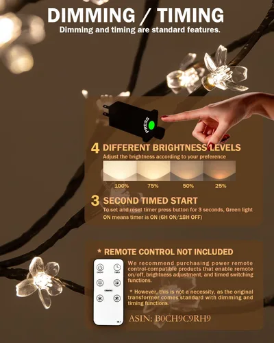 Vista 2 de TYBEEU Árbol de cerezo iluminado de 4 pies con 144 luces LED blancas cálidas para decoración de vacaciones, regulable, certificado UL, impermeable