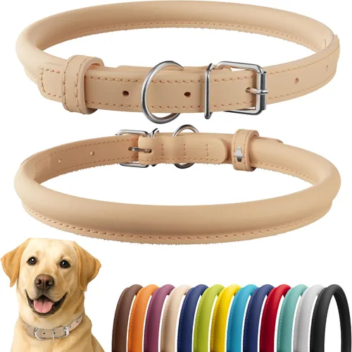 Vista 92 de CollarDirect - Collar de cuero enrollado para perro, collar redondo acolchado suave para cachorro, collar de cuero auténtico hecho a mano