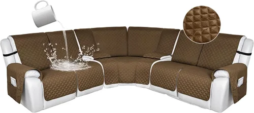 Vista 28 de HDCAXKJ Fundas de sofá seccional reclinable 100% impermeable, forma de L, funda de sofá reclinable lavable acolchada suave para mascotas, perro