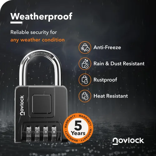 Vista 3 de Candado de combinación para interior y exterior De servicio pesado, resistente a la intemperie, seguridad de 4 dígitos Candado para casilleros