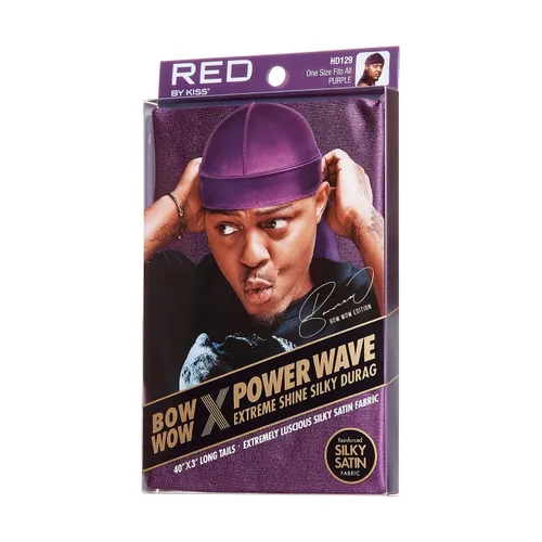 Vista 4 de RED by Kiss Bow Wow X Power Wave Extreme Shine Silky Durag, transpirable, larga cola Doo Rag para máxima compresión de ondas, correas anchas suaves