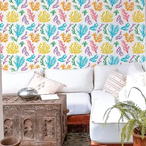 Vista 4 de BENECREAT Plantilla de coral, plantillas de plástico reutilizables de 12 x 12 pulgadas, patrón de plantas marinas, plantilla de pintura para diario