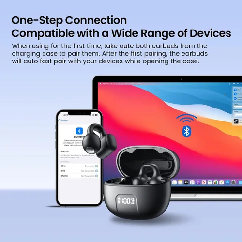 Vista 5 de Auriculares con clip, auriculares de oreja abierta, mini auriculares de conducción ósea IPX6, impermeables, Bluetooth, Bluetooth 5.4, auriculares