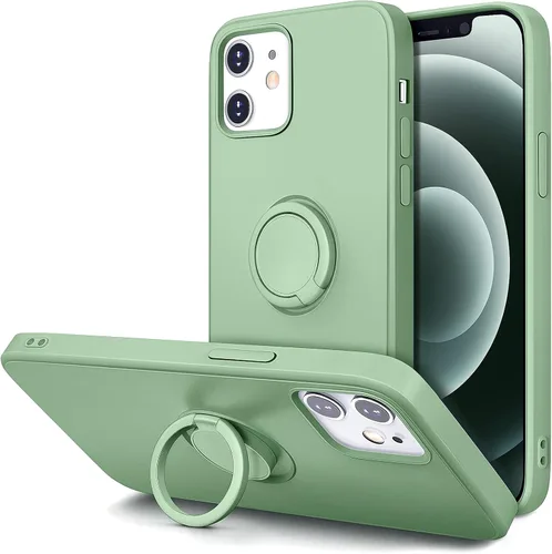 Vista 7 de Funda Hython para iPhone 12 y iPhone 12 Pro con soporte de anillo, soporte magnético giratorio de 360°, funda protectora de goma a prueba de golpes