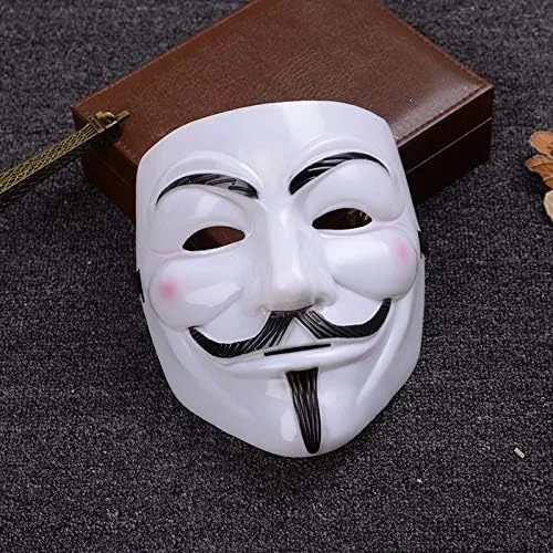 Vista 4 de Miuion Máscara de Guy Fawkes - V para vendetta, máscara de fiesta de cosplay de Anonymous Hacker (blanco)