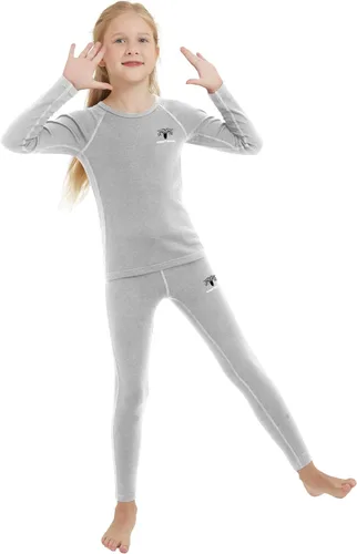Vista 2 de Girl Kids Merino Wool Base Layer Set Top and Bottom Thermal Underwear