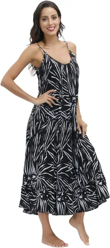 Vista 2 de BUENOS NINOS - Vestido largo estilo bohemio, estampado floral y cuello en V para mujer, vestido de estilo étnico con tirantes delgados ajustables
