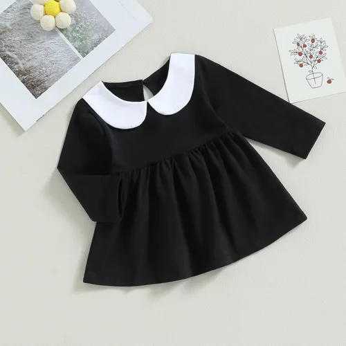 Vista 6 de Xiaodriceee Vestido de manga larga con cuello de muñeca para bebé niña, vestido de disfraz de Halloween, ropa de otoño e invierno