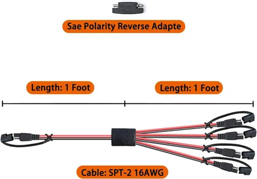 Vista 2 de OYMSAE Kit de cables de extensión SAE (1 a 4 de desconexión rápida) con inversor de polaridad - para baterías automotrices y paneles solares