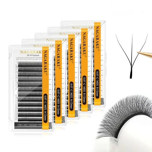 Vista 287 de NAGARAKU Extensiones de pestañas prefabricadas en abanico 3D W 0.05 C 0.315 0.05-C 3D W