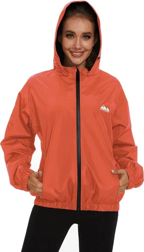 Vista 3 de OSTOO Chaqueta impermeable ligera para mujer, para correr, ciclismo, con capucha, para senderismo, rompevientos
