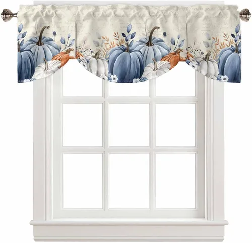 Vista 40 de Cortinas de cocina de Navidad, cenefa semitransparente ajustable con lazo, muñeco de nieve, copo de nieve, bolsillo para barra, tratamiento