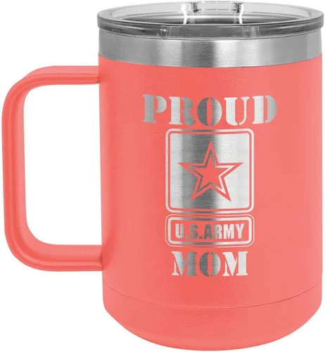 Vista 14 de PROUD ARMY MOM BLACK Taza de café de 15 oz con tapa deslizante Taza de café de viaje aislada Ideas de regalos del día de la madre de hijo o hija