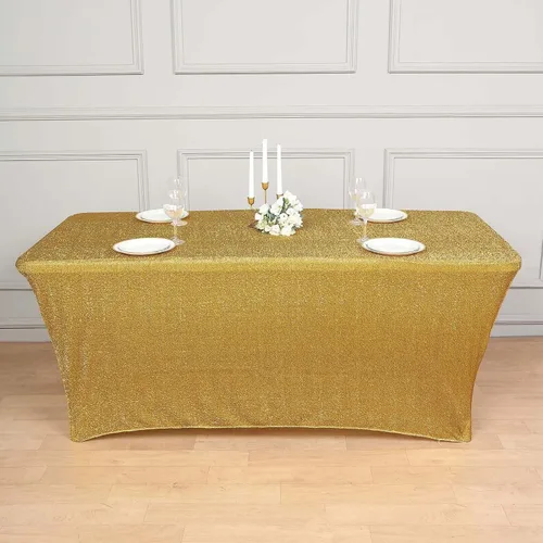Vista 5 de Efavormart - Mantel rectangular ajustable de elastano de 6 pies, color dorado metálico con purpurina