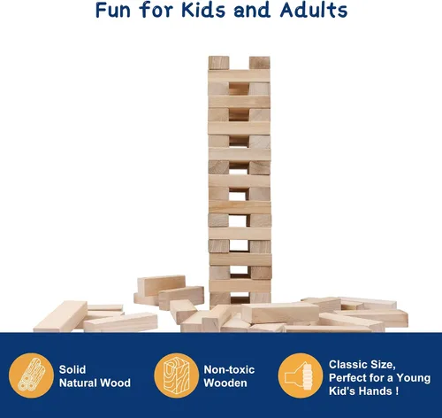 Vista 8 de Offelec Juegos de Bloques de Torre Tambaleante, Juego de Apilamiento de Bloques de Madera Grandes para Niños Adultos Familia, Juegos de Mesa