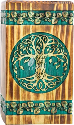 Vista 2 de Urna de palisandro hecha a mano para cenizas humanas, urnas de madera para adultos del árbol de la vida hechas a mano, urna de cremación fúnebre