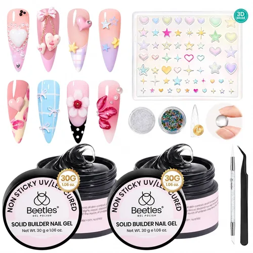 Vista 13 de Beetles - Gel de uñas sólido constructor, gel transparente 3D de 1.06 onzas para esculpir, gel de construcción de gel duro con polvo de uñas
