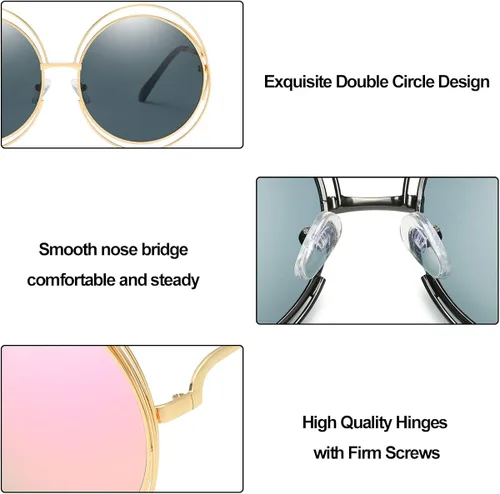 Vista 5 de Dollger Gafas de sol redondas de gran tamaño con marco de alambre de doble círculo de metal para mujer Marrón